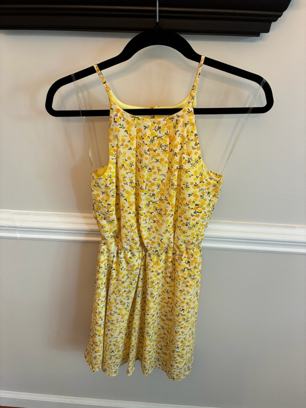 Blue Rain Yellow Floral Mini Dress with Slim Straps